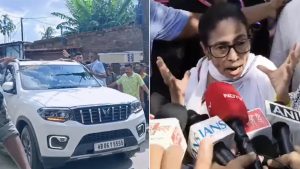 মমতার গাড়িতে ইট-কাদা-জুতা নিক্ষেপ